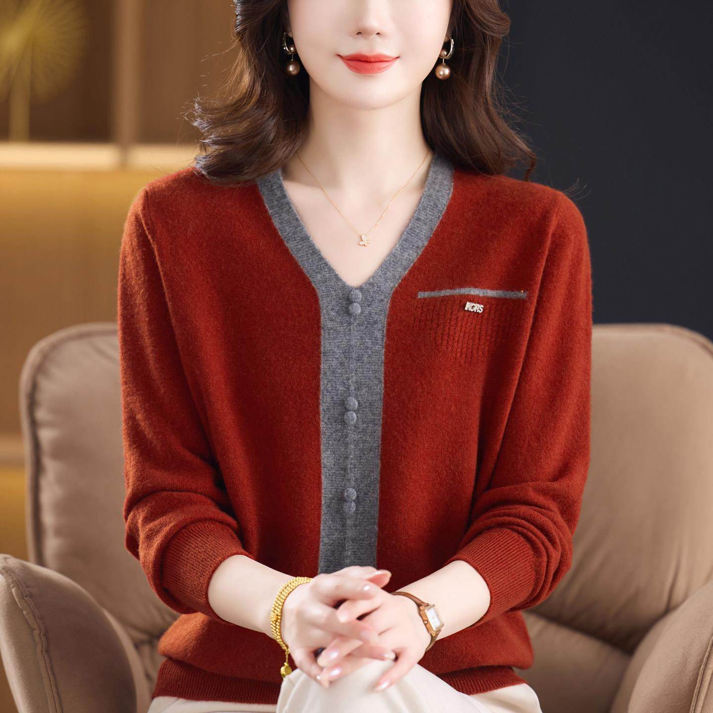 高端洋气妈妈装秋冬新款100%纯羊绒毛衣中老年女V领羊毛打底毛衫,女装/女士精品,羊绒衫,淘宝优惠券,粉丝福利购,淘宝优惠卷