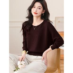 时尚蝙蝠衫套头毛衣女新款秋季短款宽松遮肚子洋气针织打底衫上衣