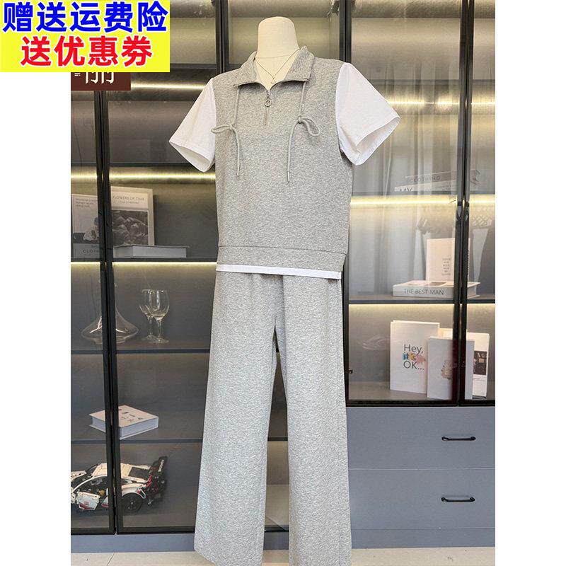 母亲节妈妈运动服套装夏装短袖T恤2026新款中老年女夏季休闲上衣