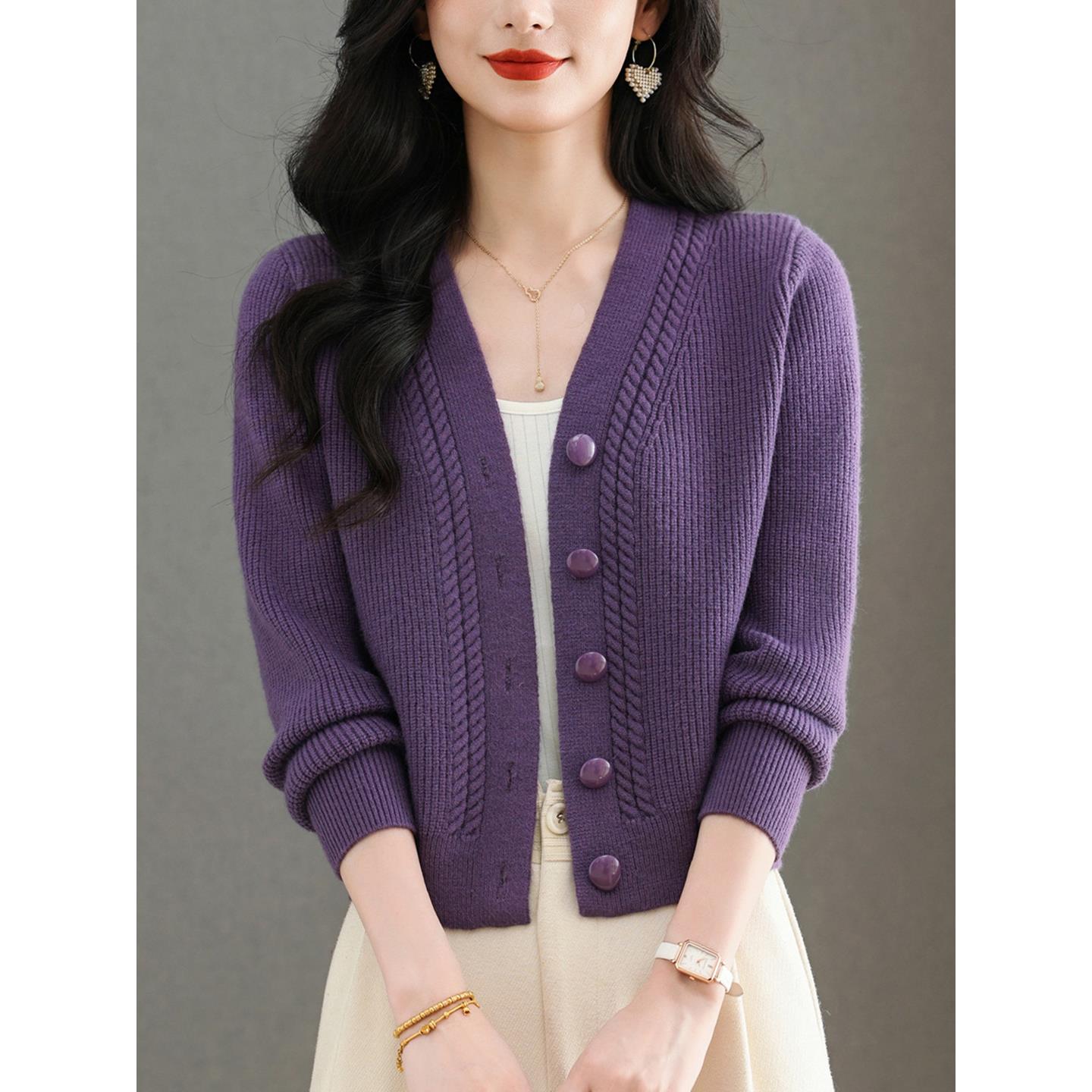 针织开衫女短款春秋2025新款妈妈小个子洋气外搭早秋上衣毛衣外套