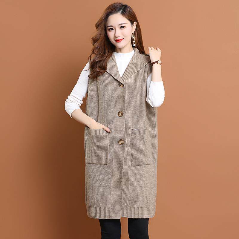 羊毛衫粗线连帽无袖马甲针织外套女开衫中长款宽松大码女装200斤