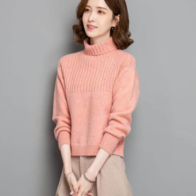 秋冬新款高领毛衣女冬小个子宽松短款高腰加厚保暖打底衫洋气上衣