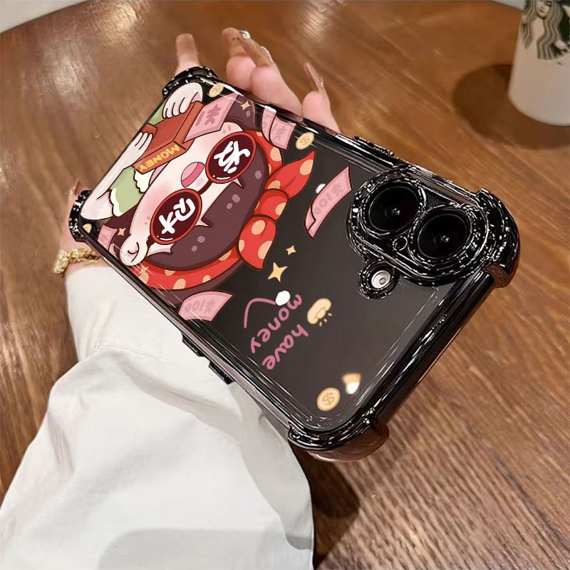 代码少年6D电镀发财女孩适用苹果17promax手机壳iPhone16pro软15/13防摔12