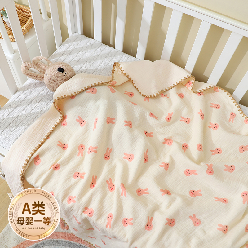 婴儿盖毯纯棉纱布新生儿春秋季薄款被子抱被儿童小毯子宝宝空调被
