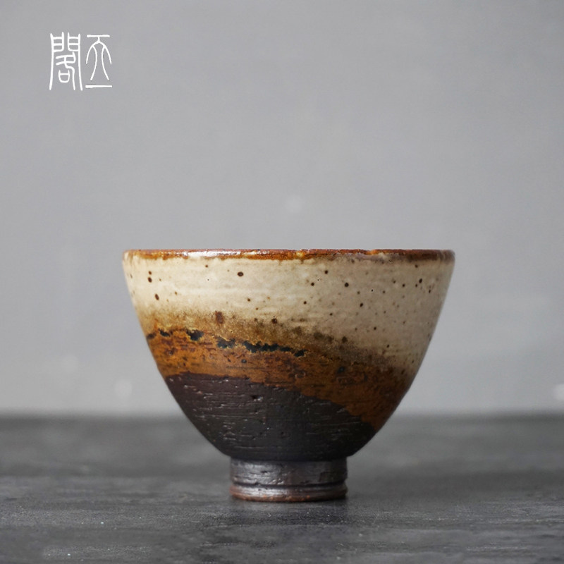 天一阁丨岩泥复古粗陶茶杯主人杯手工单杯品茗杯中式陶瓷个人专用