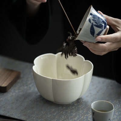 天一閣丨草木灰釉花瓣茶洗杯洗水洗水盂茶渣缸陶瓷茶具配件建水