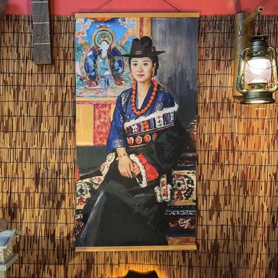 藏族风格卓玛装饰画民族风藏式布艺挂画茶室玄关墙面壁画免打孔