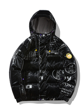 冬季羽绒服男2025新款潮牌连帽短款亮面免洗面包服加厚保暖羽绒服