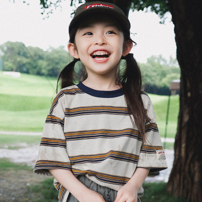 儿童条纹短袖t恤山系户外童装2026夏季新品女童宽松柔软半袖上衣