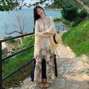 木夕儿女装2026夏季新款拼接吊带裙+流苏开衫披肩组合连衣裙
