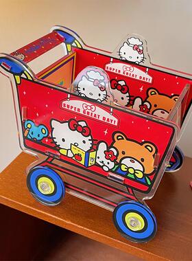 猫猫日系可爱桌面收纳盒小型杂物整理盒购物车文具储物盒小推车