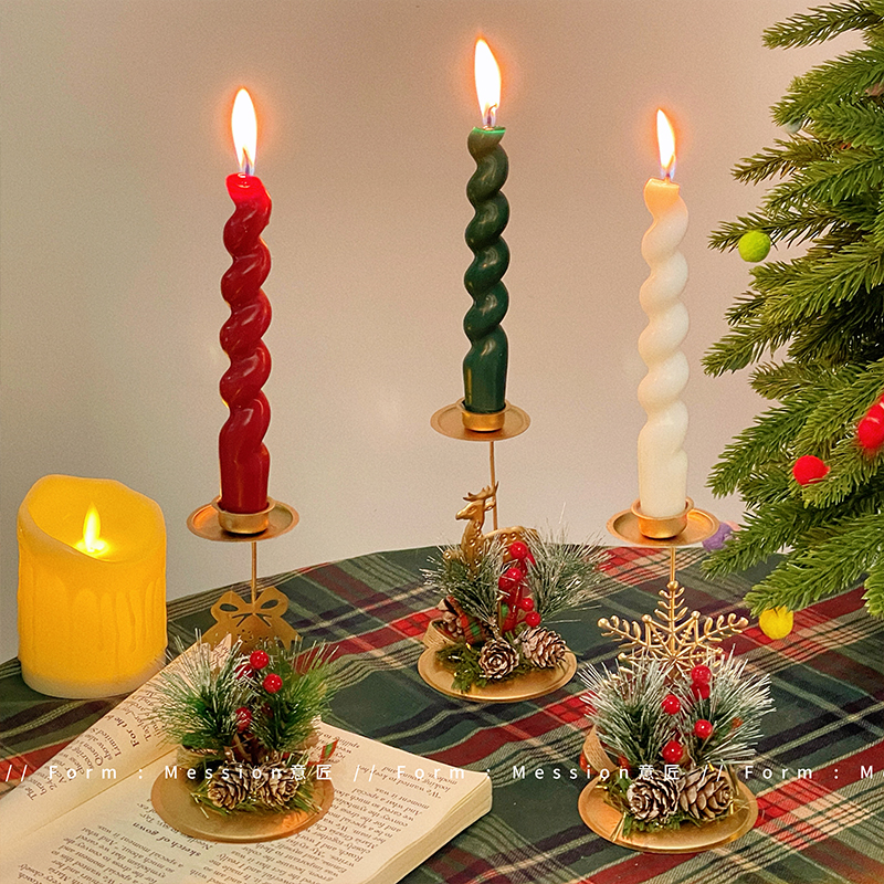 圣诞氛围圣诞金色烛台装饰橱窗桌面摆件圣诞节蜡烛装饰品场景布置
