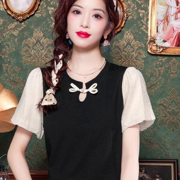 新中式盘扣短袖t恤女2026年新款爆款夏季百搭简约气质泡泡袖上衣,女装/女士精品,T恤,淘宝优惠券,粉丝福利购,淘宝优惠卷