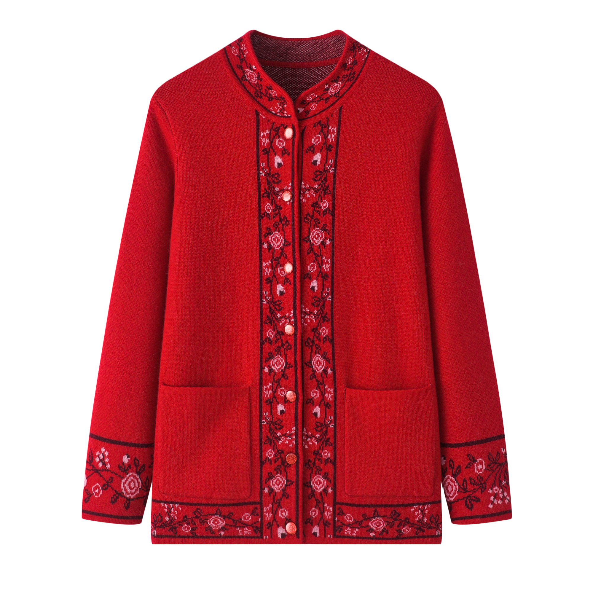 中老年女大码保暖宽松口袋羊绒衫