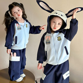 湖州织里2025秋季 女孩中小童警官兔卡通外套朱迪韩版 新款 女童套装