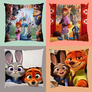 疯狂动物城2周边定制抱枕靠枕狐尼克兔朱迪可拆材质垫子礼物现货