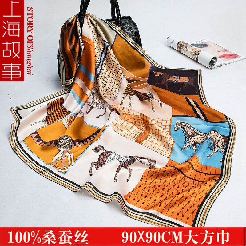 上海故事真丝丝巾女秋冬季大方巾100%桑蚕丝丝巾送妈妈丝绸围巾