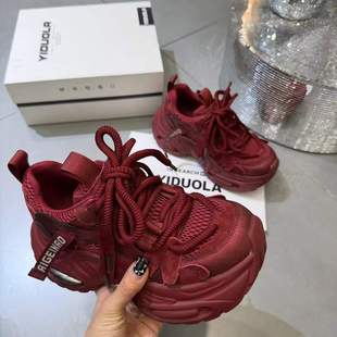 厚底真皮老爹鞋 单鞋 女春季 网面运动鞋 小个子增高休闲鞋 2026新款