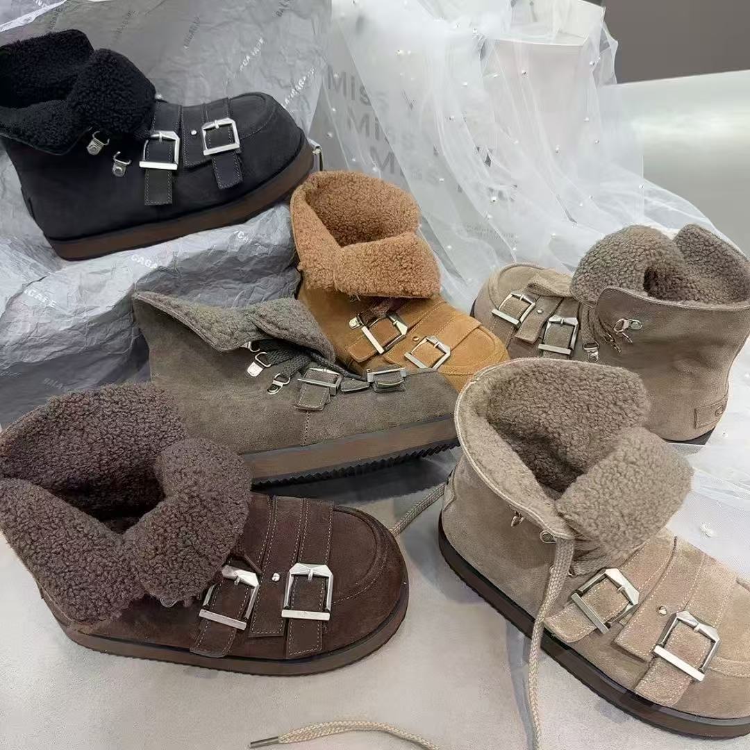 2025新款冬季加绒保暖马丁靴女真皮牛皮短靴英伦风粗跟厚底机车靴