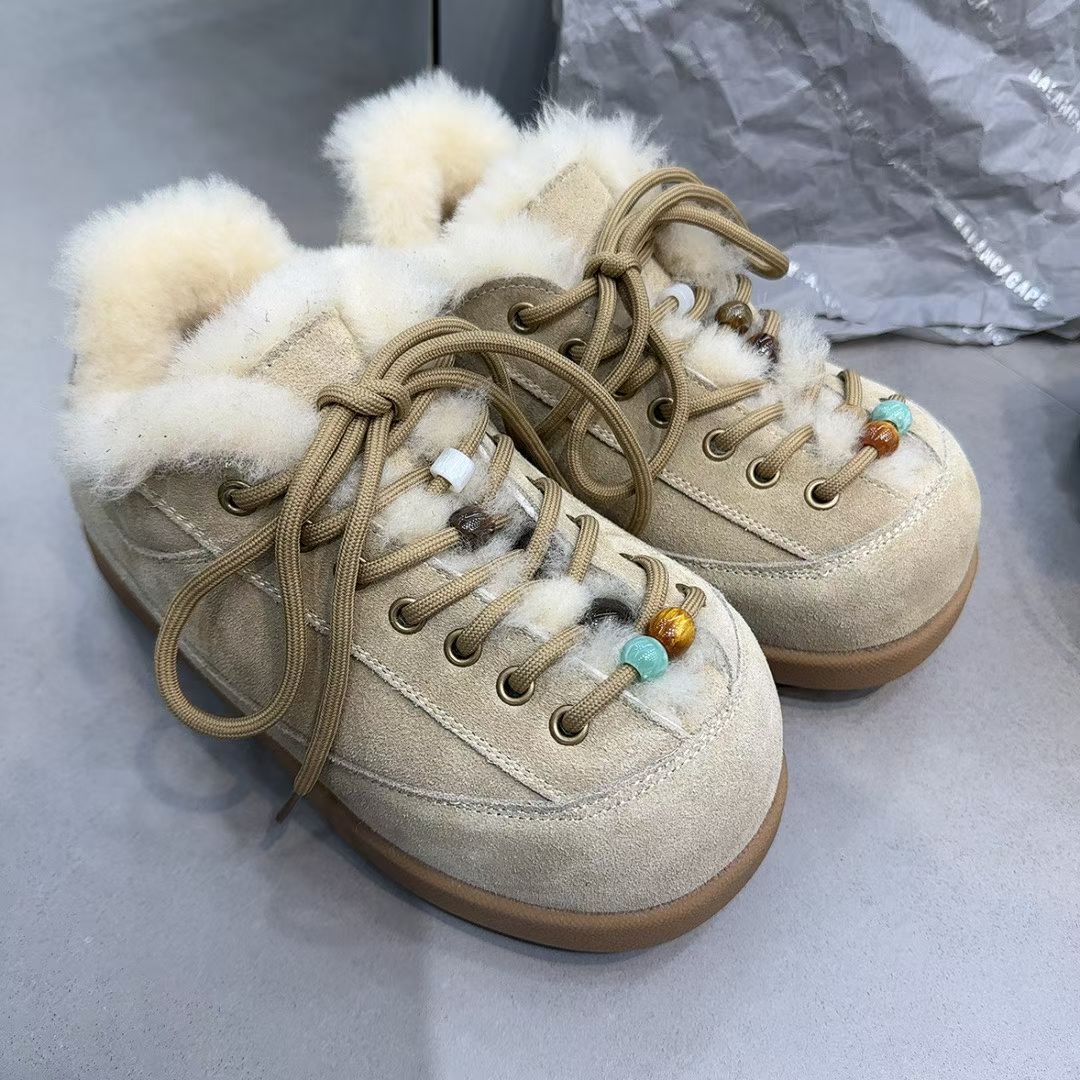 2025新款真皮厚底德训鞋女冬季加绒保暖乐福鞋磨砂皮休闲毛毛鞋