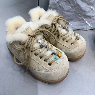 2025新款真皮厚底德训鞋女冬季加绒保暖乐福鞋磨砂皮休闲毛毛鞋