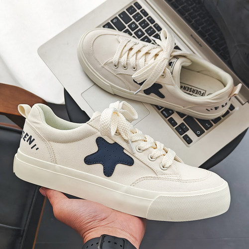 白色星星帆布鞋男、ins韩版潮流