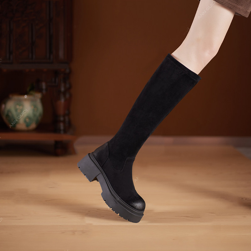 BOOTS WOMENS FALL|WINTER 2023 NEW KNEE BOOTS FLEECE RIDER BOOTS SLIM STRETCH BOOTS THICK-SOLED TALL BOOTS