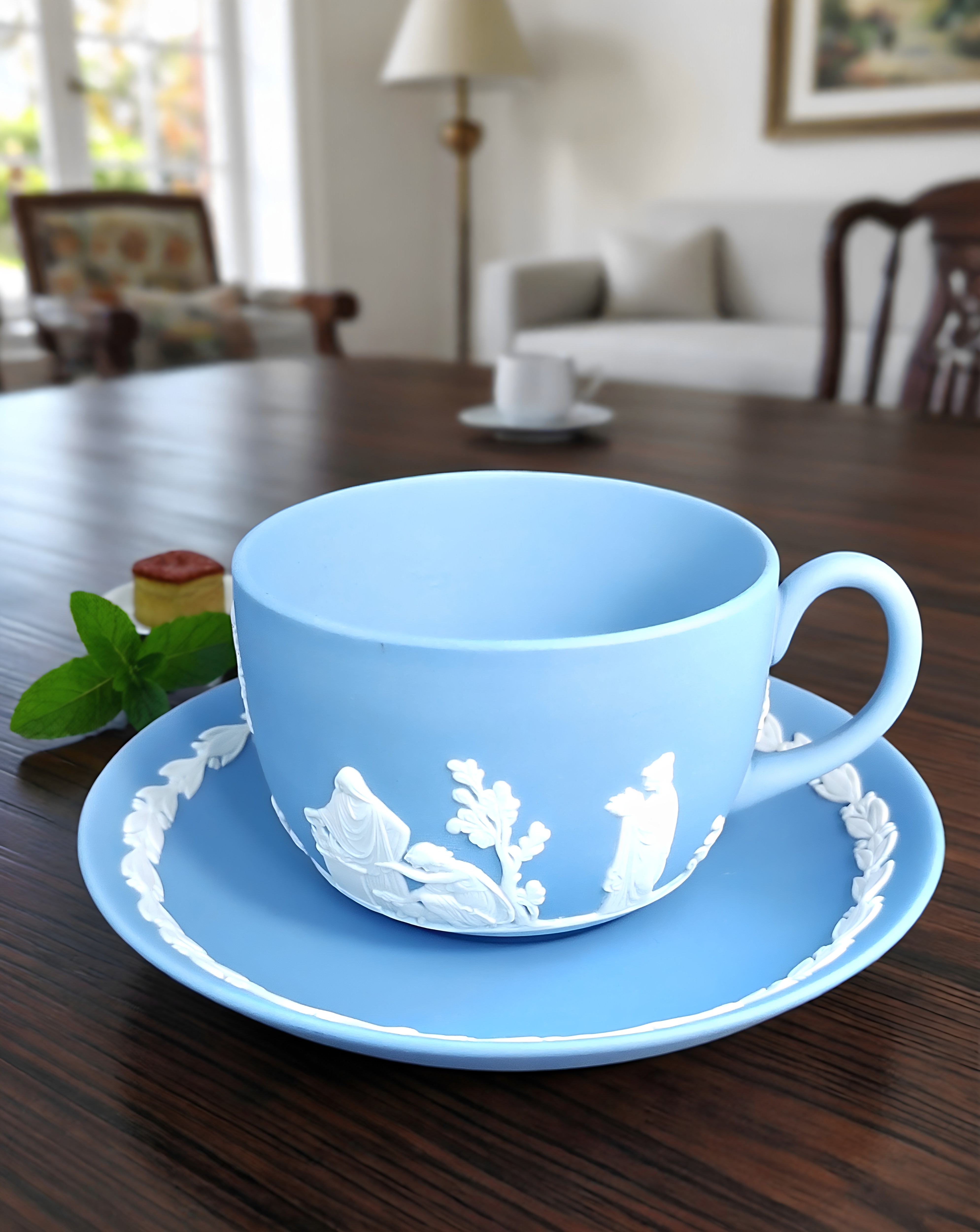 英国WEDGWOOD Jasperware蓝色希腊浮雕碧玉咖啡杯碟茶杯复古收藏