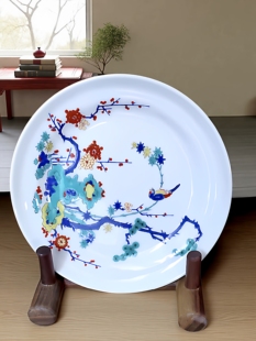 日本进口瓷器有田烧柿右卫门松竹梅盘子碟子日式和风釉下彩青花瓷