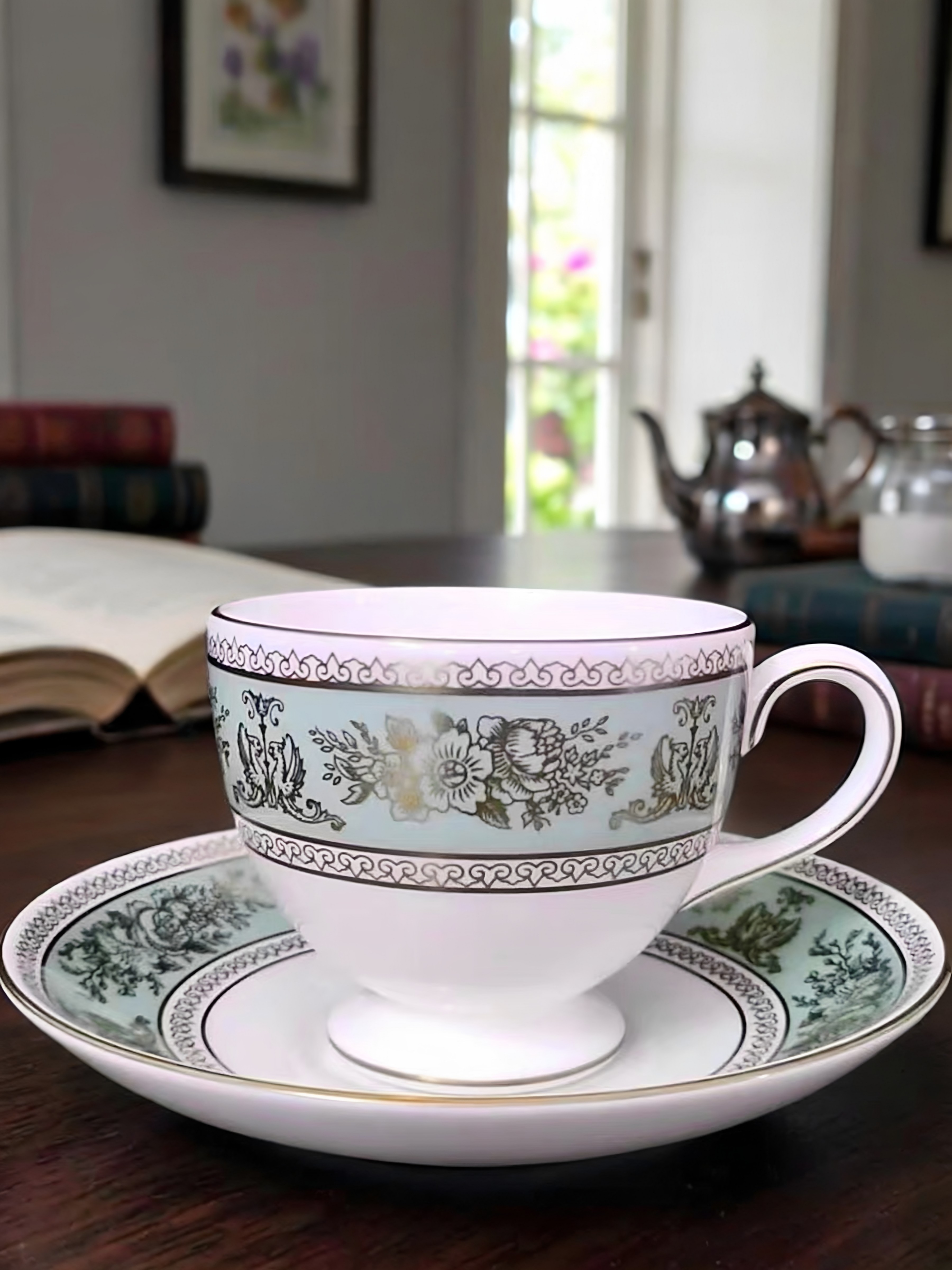英国原产Wedgwood Columbia Sage Green绿宝石鼠尾草咖啡杯蛋糕盘