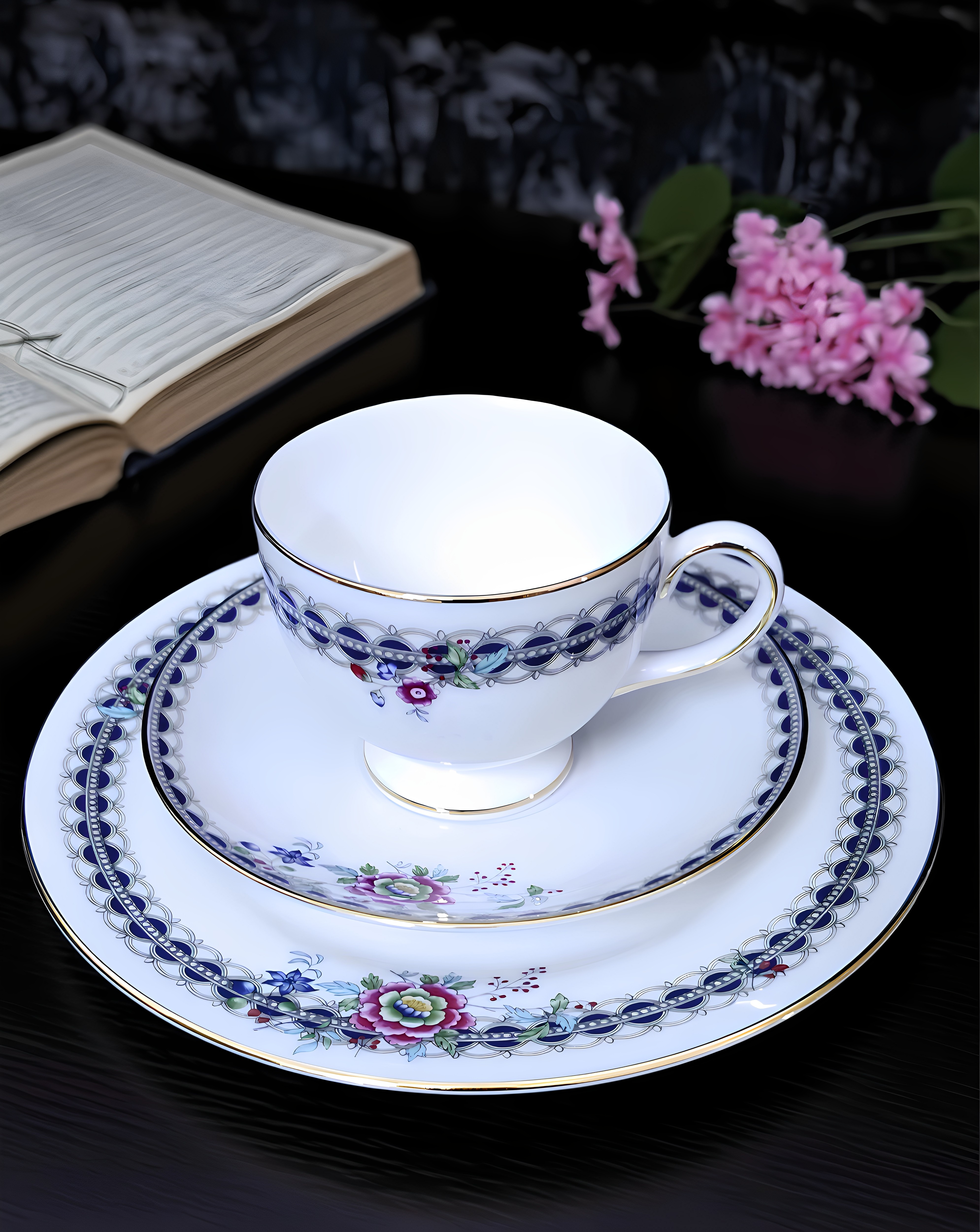 英国Wedgwood蕾丝牡丹系列咖啡杯碟茶杯欧式红茶杯蛋糕盘餐盘套装