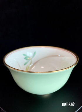日本皇室御用瓷器香兰社绿色杯子KORANSHA骨瓷绿釉茶杯品茗杯茶具