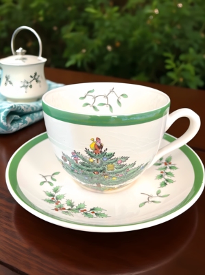 英国原产Spode斯波德咖啡杯绿圣诞树茶杯碟欧式收藏vintage中古杯