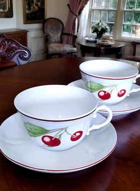 意大利产Richard Ginori手绘樱桃Antico Doccia 咖啡杯茶杯碟欧式