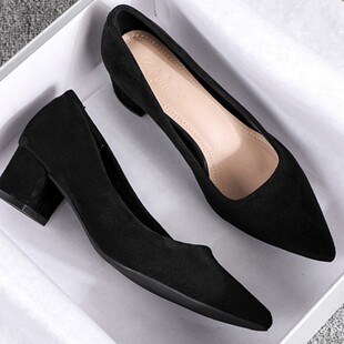 粗跟面试女鞋2026新款黑色职业工作中跟单鞋学生公务员气质高跟鞋