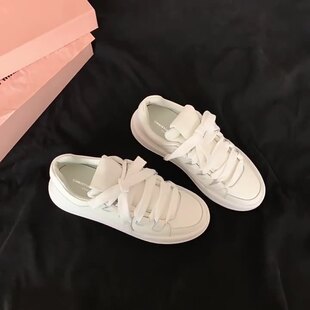 葡萄妈同款现货~miu鞋牛皮增高百搭板鞋女鞋休闲面包鞋厚底小白鞋