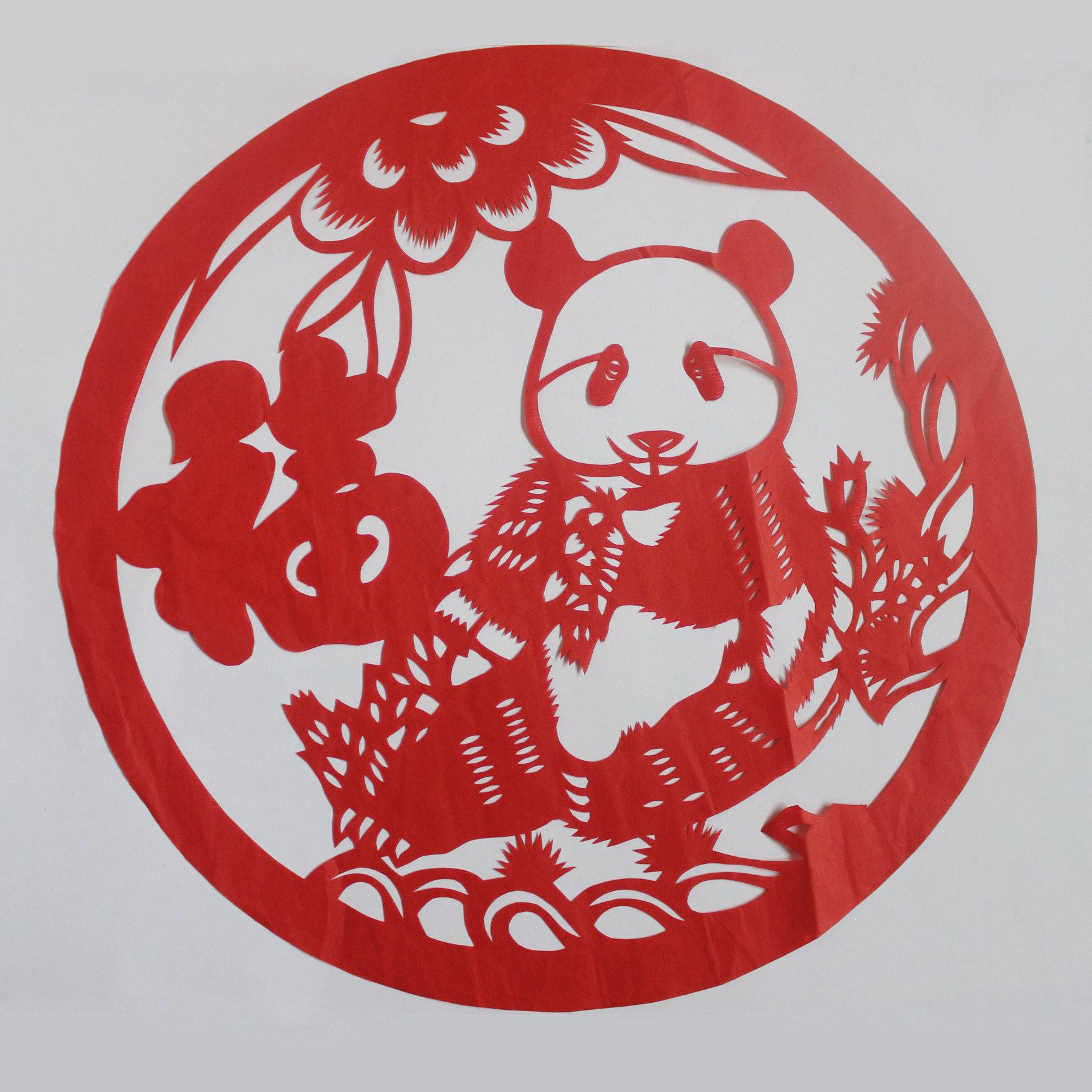 萌兰么儿剪纸窗花pvc贴画春节福字熊猫红宣成品不干胶镂空布置