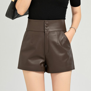 2025秋冬新款纯皮阔腿裤女休闲西装裤绵羊皮高腰显瘦百搭真皮短裤