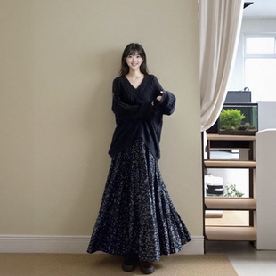 大摆伞裙黑色裙女 a字裙时尚 2025秋冬法式 半身裙女百搭高腰中长款