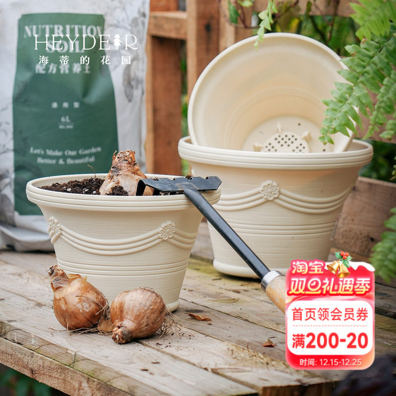 海蒂的花园  爱丽思波纹浮雕圆形花盆种球树脂花卉桌面种植盆耐用