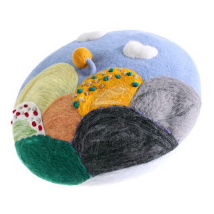 秋冬新款 手工羊毛毡羊毛贝雷帽蓝天白云大山造型帽子 亲子款