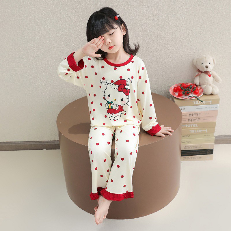儿童睡衣夏季女童长袖莫代尔秋衣秋裤薄款26新款中大童女孩空调服