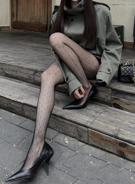 黑色纯欲风蛛网斑点镂空渔网袜女性感超薄美腿显瘦小网格打底裤袜
