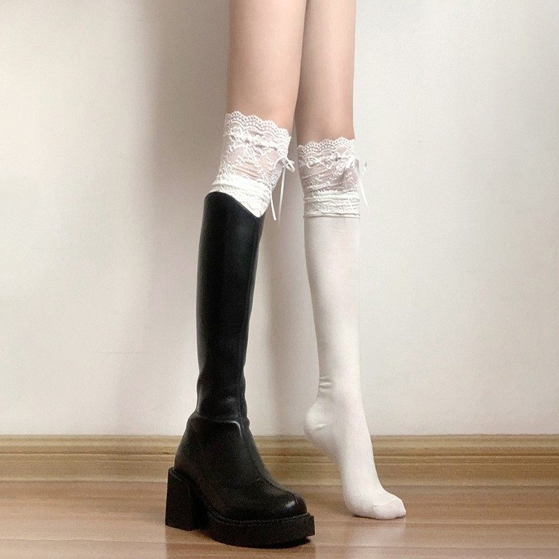 日系学院风长靴袜子花边白色堆堆袜纯棉保暖jk过膝长高筒袜女秋冬,女士内衣/男士内衣/家居服,长筒袜,淘宝优惠券,粉丝福利购,淘宝优惠卷