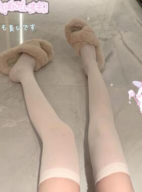 纯欲美腿白丝袜半截过膝袜白色黑丝女性感长筒袜蕾丝大腿jk袜子
