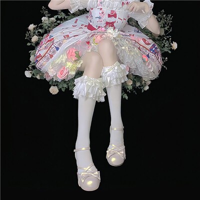 doll感多层蕾丝大花边蝴蝶结lolita袜子女日系jk白色洛丽塔小腿袜