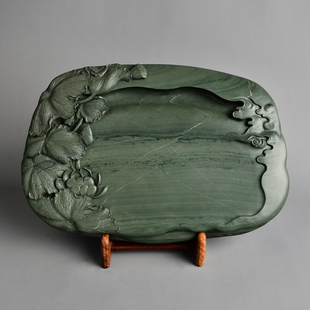 艺砚阁洮砚甘肃非遗荷叶砚收藏级水泉老坑手工文房四宝657