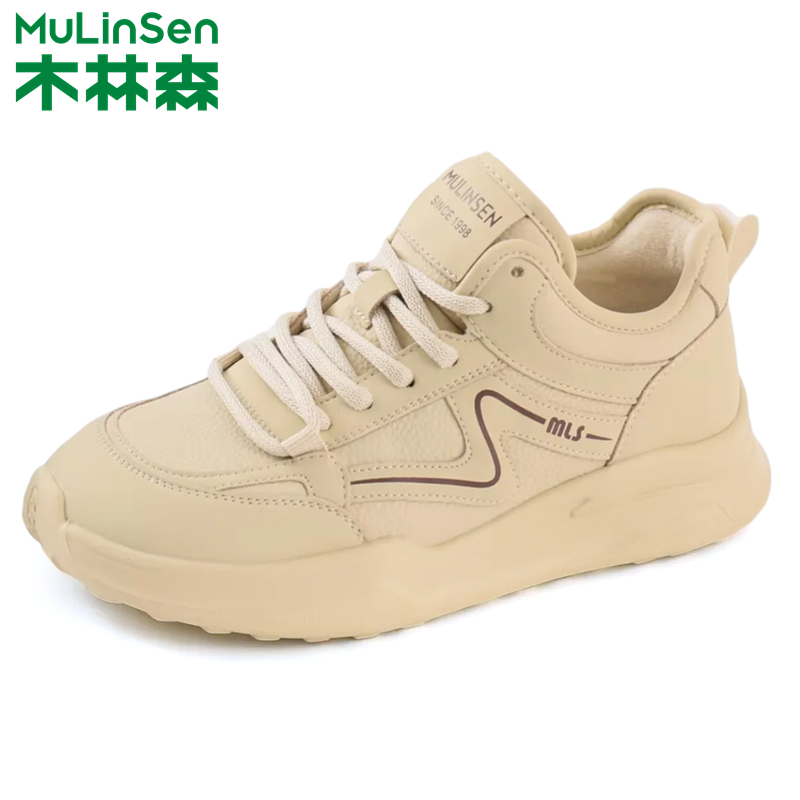 木林森女鞋2025冬季新款百搭运动休闲鞋子女板鞋牛皮加绒保暖棉鞋