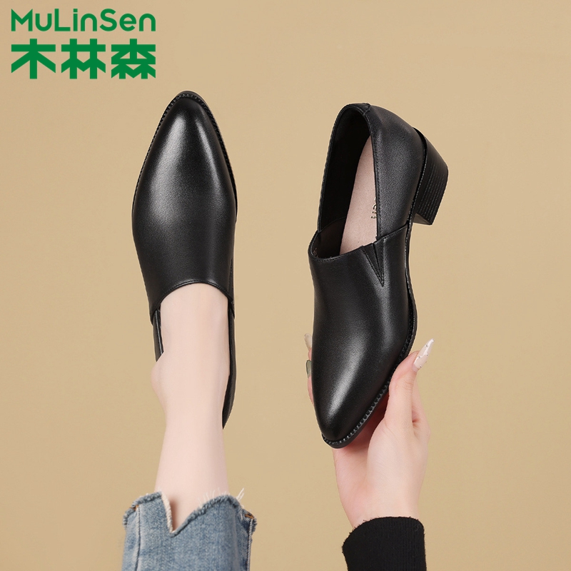 木林森头层牛皮女鞋优雅职业单鞋