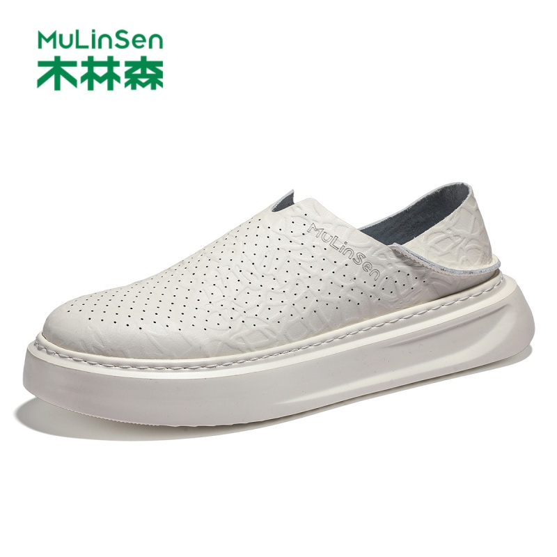 木林森男鞋2025新款夏季厚底透气小白鞋男款一脚蹬运动休闲板鞋子